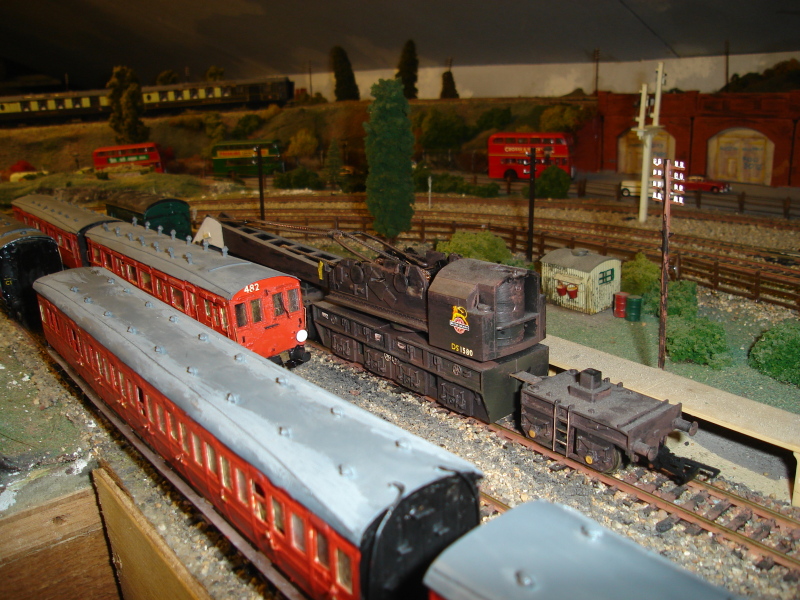 Hornby heavy crane As sold very dear but Thomas one far cheaper and repainted and weathered P/P set661 in foreground