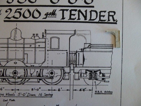 1080590  After studying photographs I roughly sketched the outline of the tender cab shelter onto my J36 drawing (available from the North British Railway Study Group) and prepared a cardboard template of its profile.